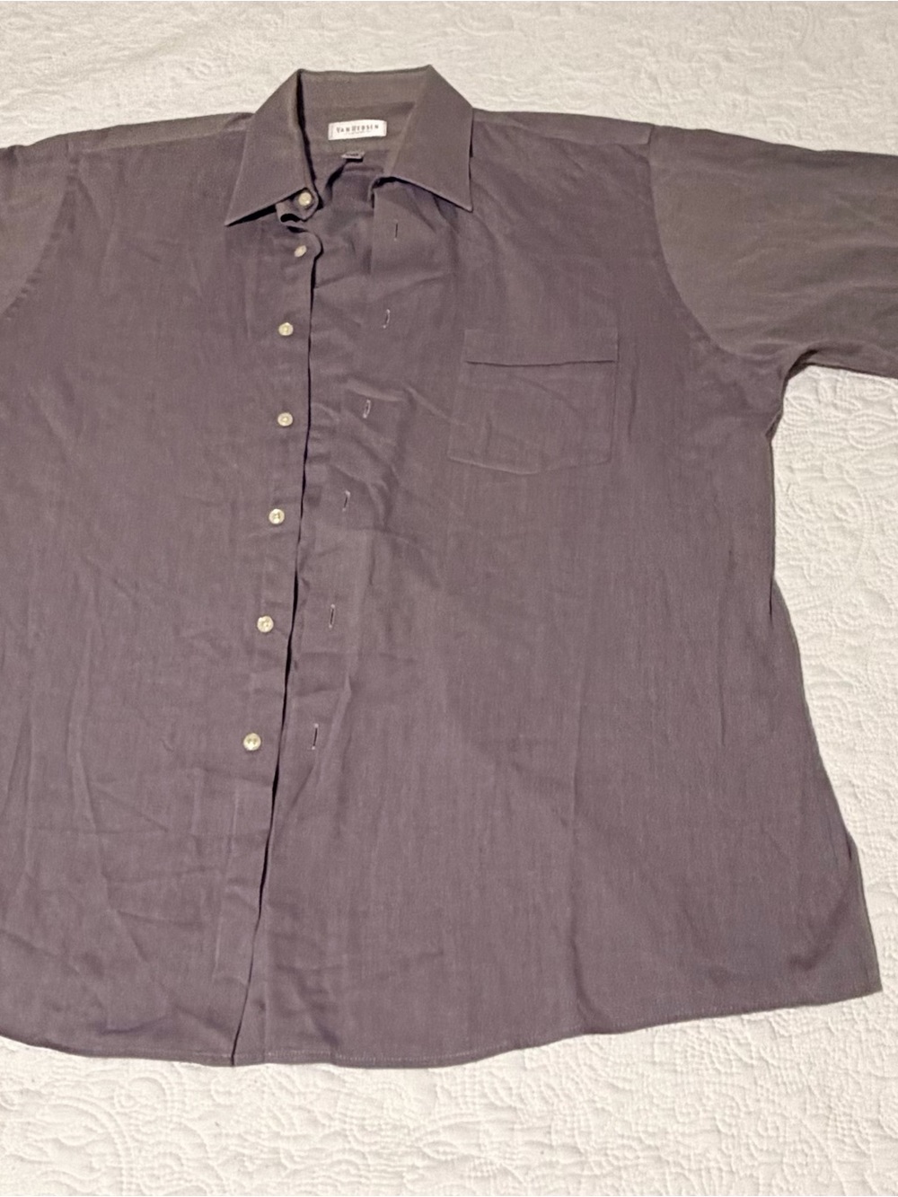 Van Heusen Wrinkle Free Regular Fit Dress Shirt - Grey Herringbone - 17 34/35 XL